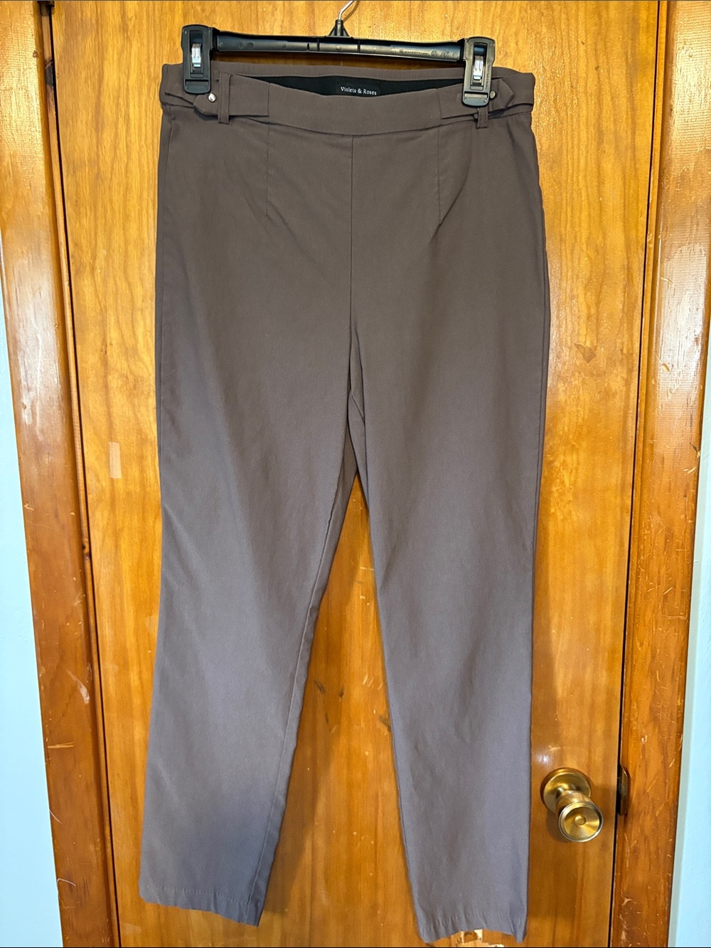 Violets & Roses Brown Mid Rise Slim Straight-Leg Trousers Size 10/30 Inseam 28